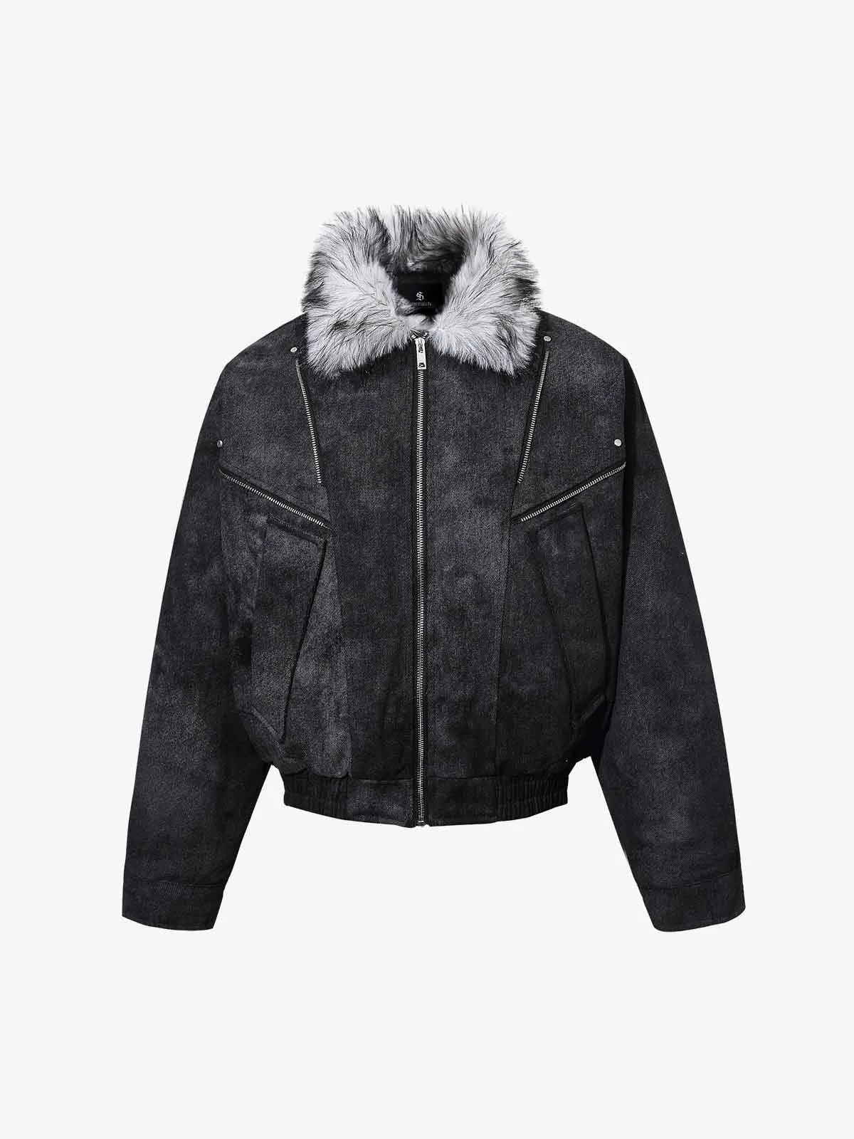 Fur Collar Moto-Style Zip Up Bomber Jacket sold by Thesupermade