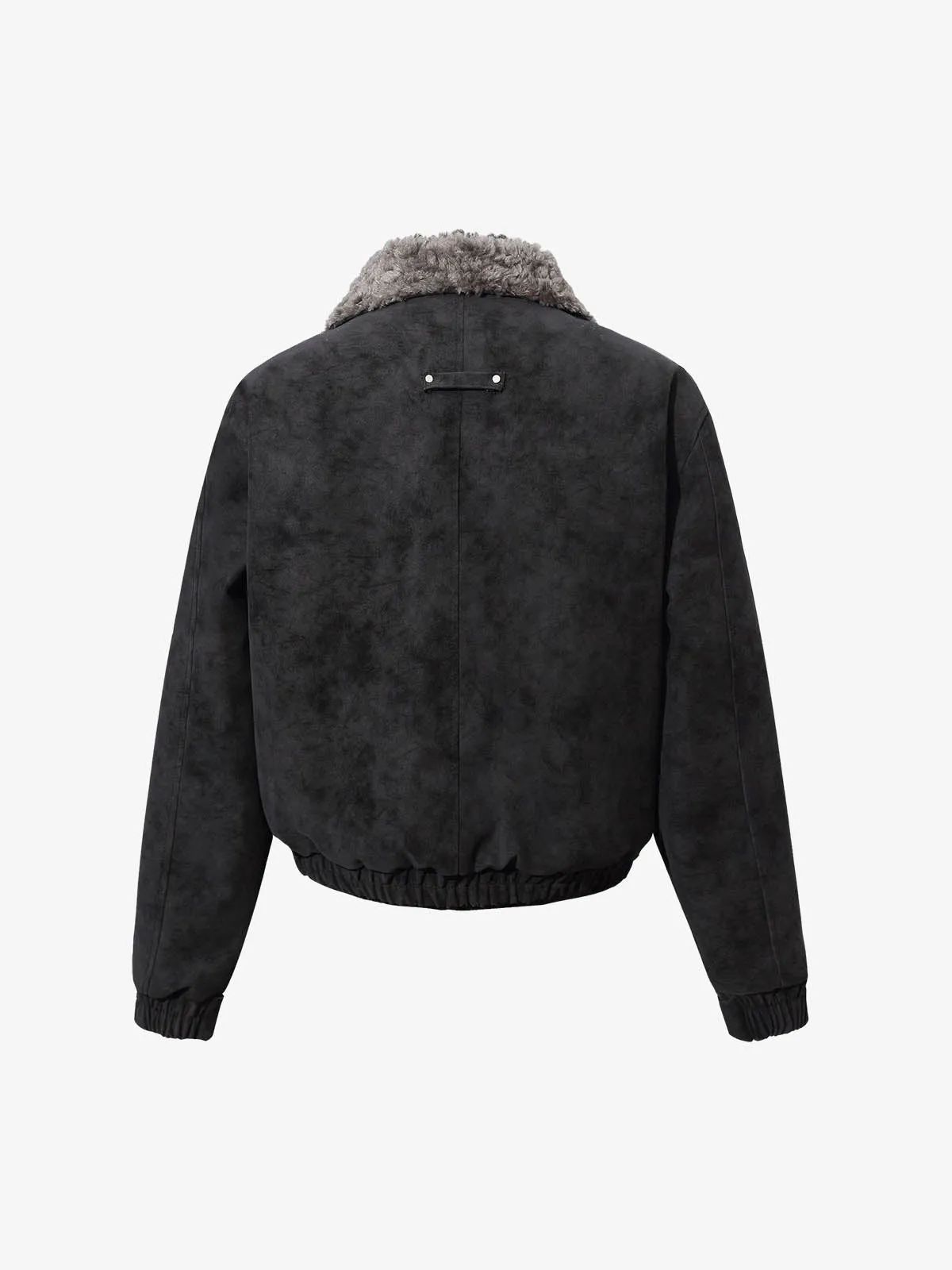 Retro Suede Texture Shearling Collar Fleece Bomber Jacket sold by Thesupermade product image thumbnail 3