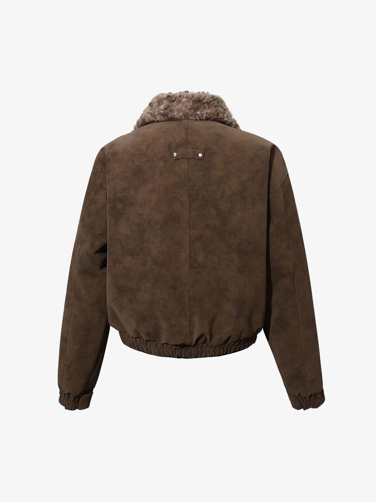Retro Suede Texture Shearling Collar Fleece Bomber Jacket sold by Thesupermade product image thumbnail 4