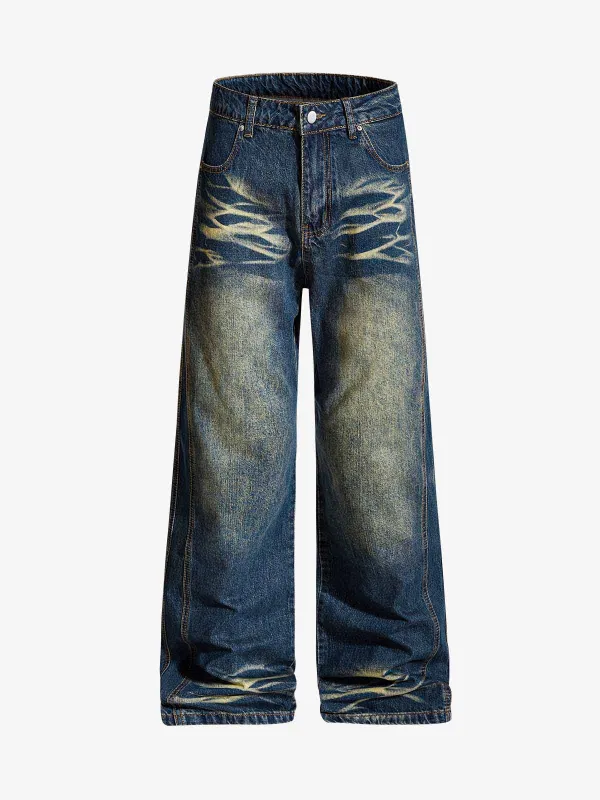 Vintage Washed Distressed Straight-Leg Jeans sold by Thesupermade