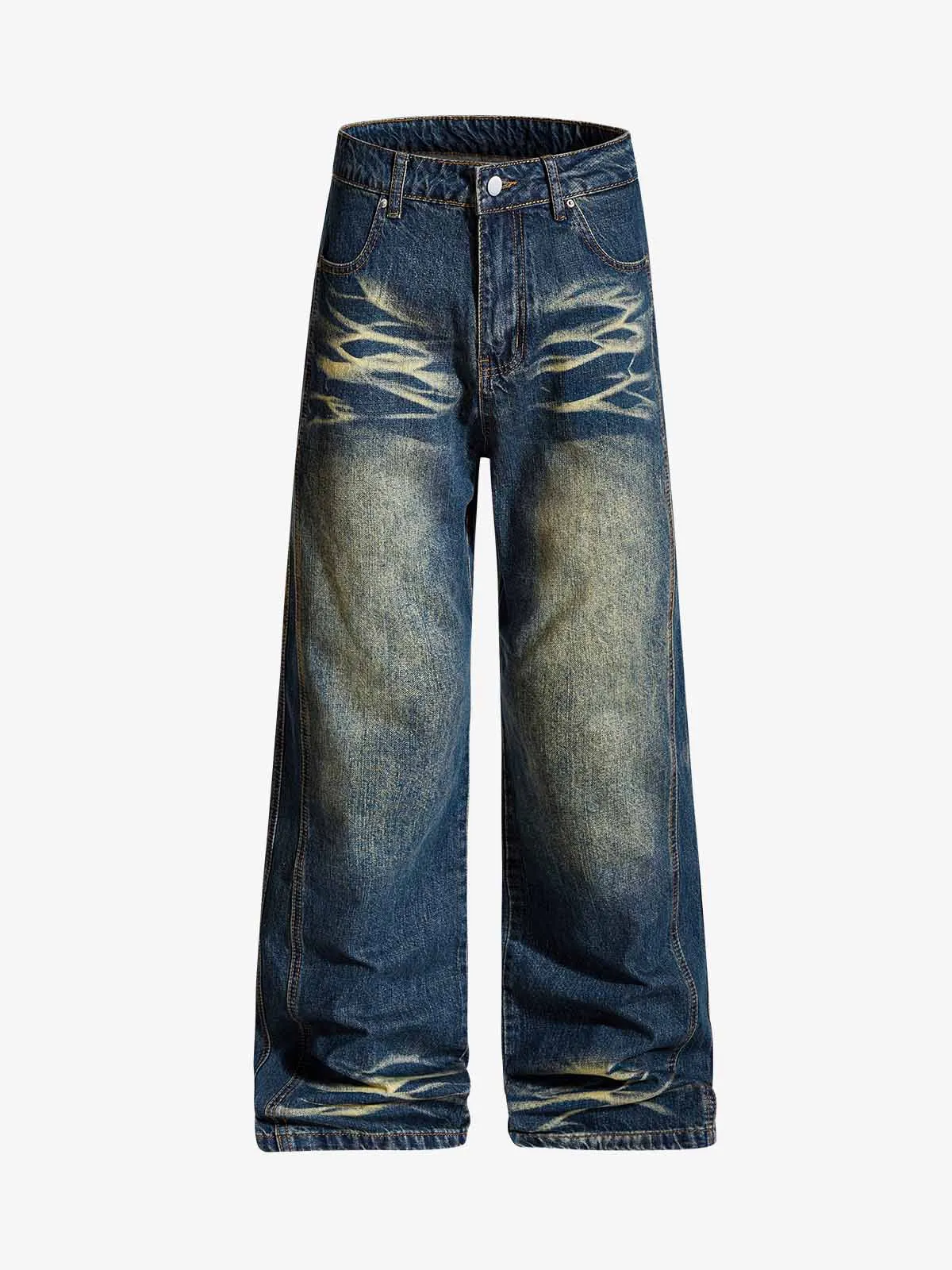 Vintage Washed Distressed Straight-Leg Jeans sold by Thesupermade