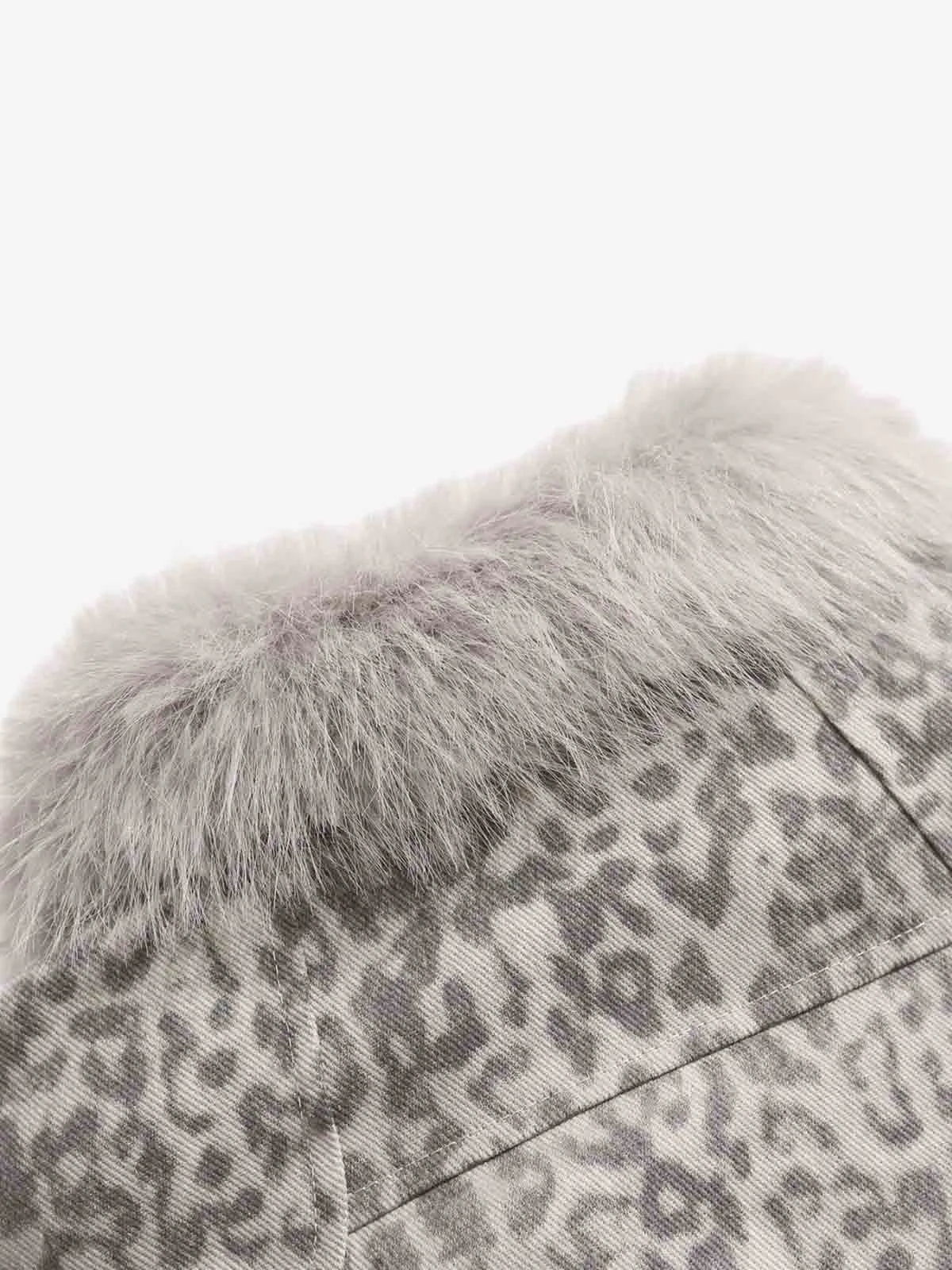 Vintage Leopard Fleece Faux Fur Collar Panel Trim Padded Jacket sold by Thesupermade product image thumbnail 5
