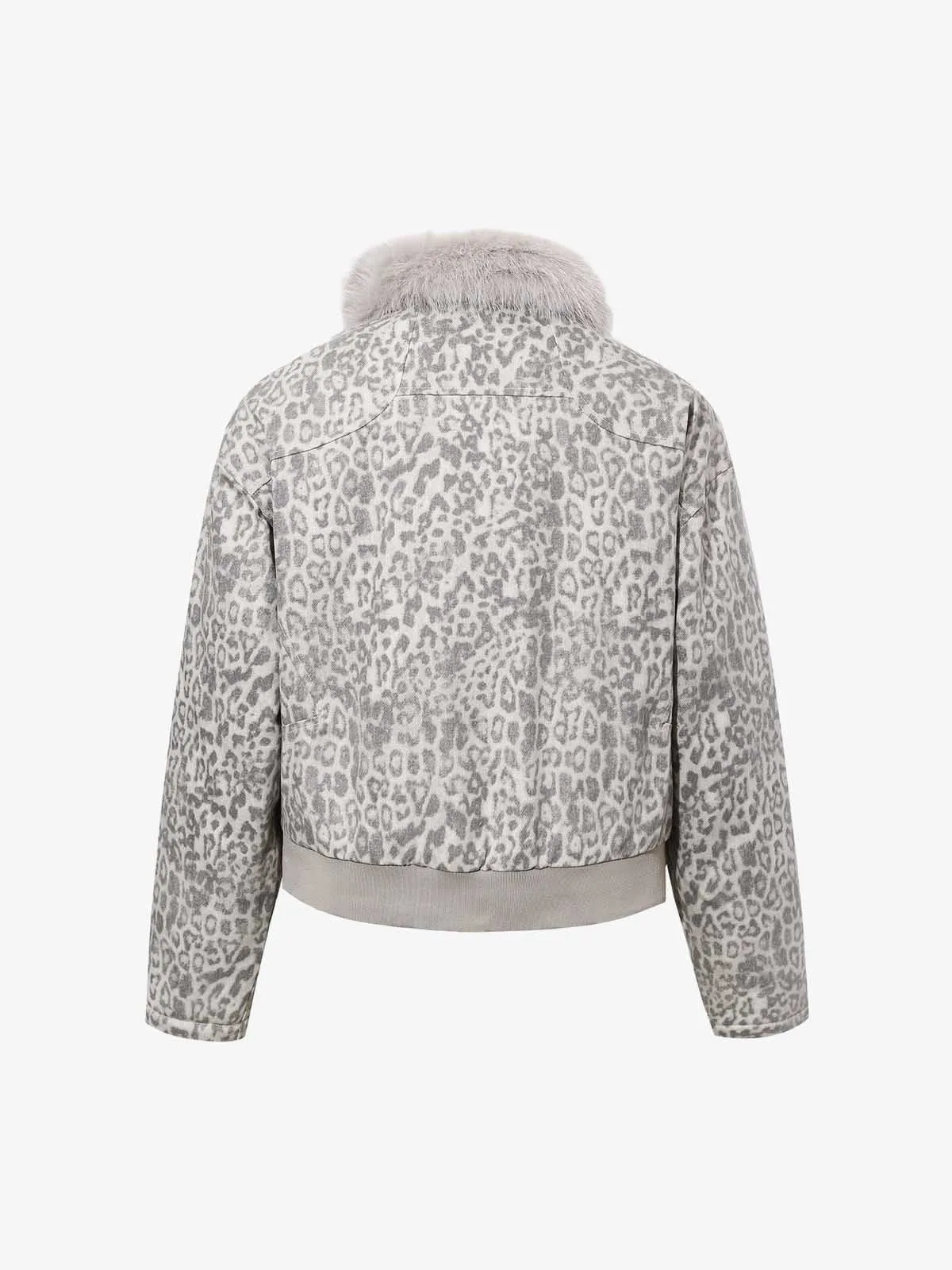 Vintage Leopard Fleece Faux Fur Collar Panel Trim Padded Jacket sold by Thesupermade product image thumbnail 2