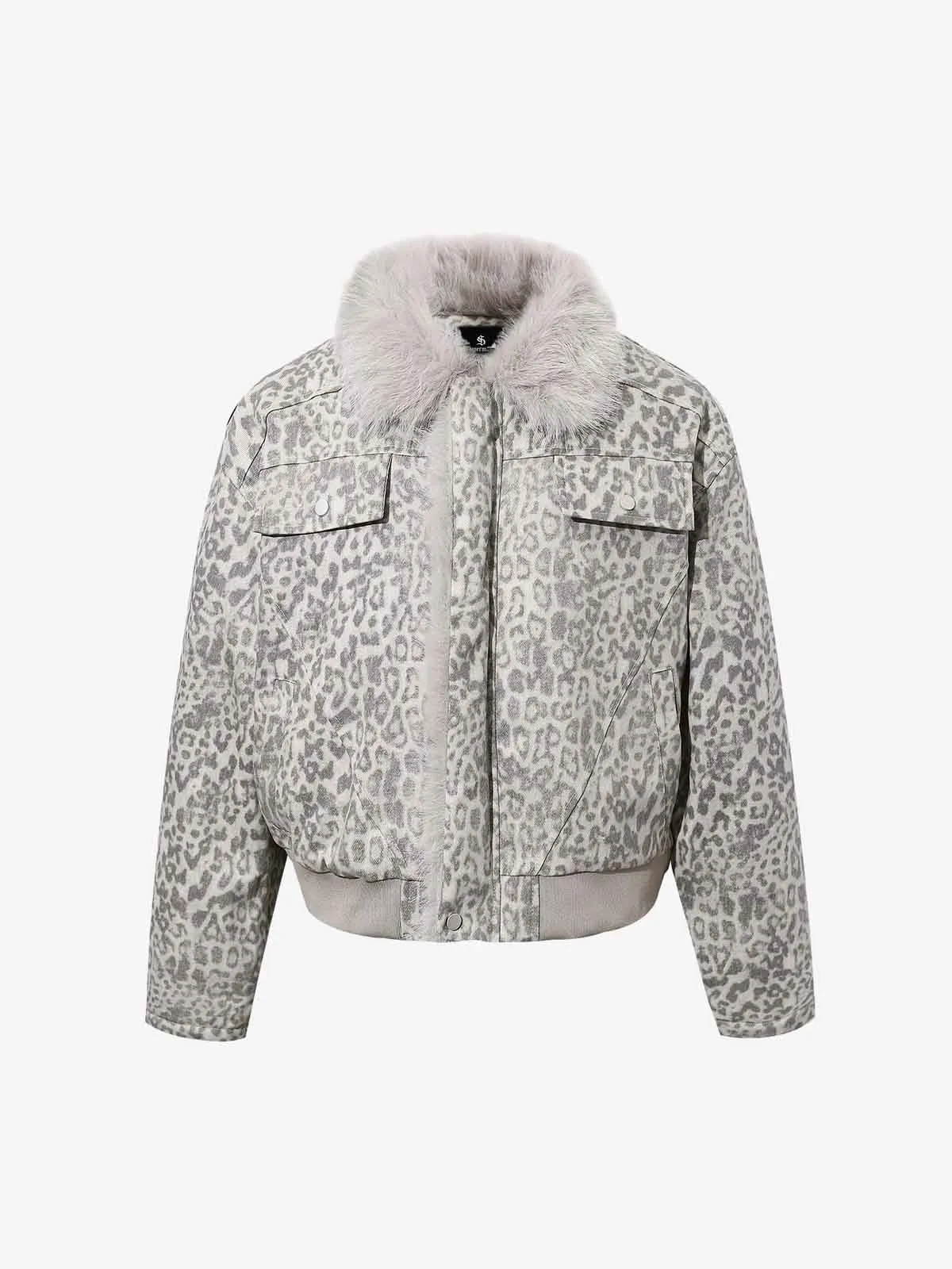 Vintage Leopard Fleece Faux Fur Collar Panel Trim Padded Jacket sold by Thesupermade