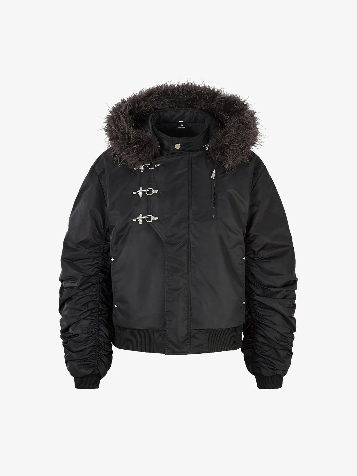 Detachable Faux Fur Collar Ruched Sleeve Bomber Jacket sold by Thesupermade