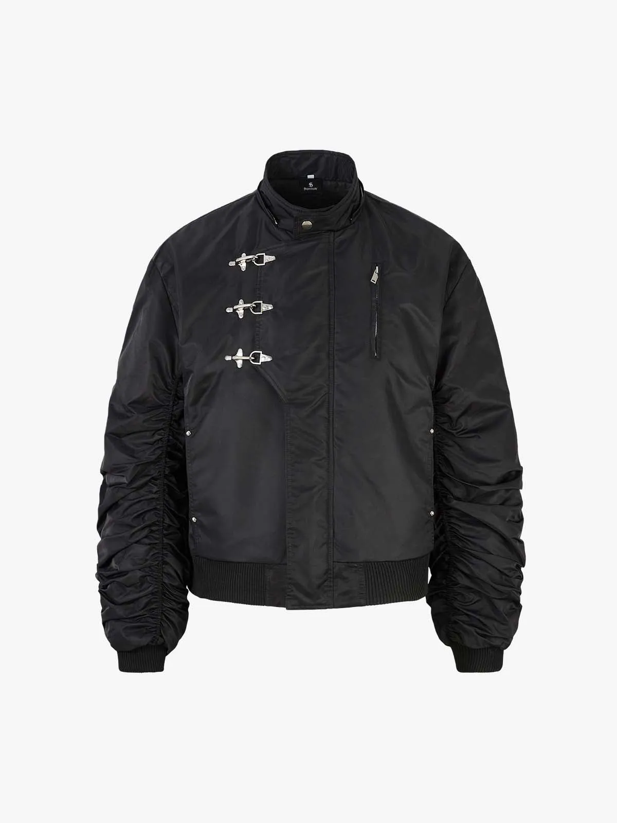 Detachable Faux Fur Collar Ruched Sleeve Bomber Jacket sold by Thesupermade product image thumbnail 2