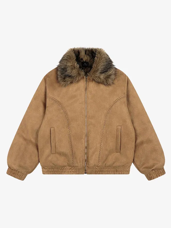 Vintage Distressed Deconstructed Faux Fur Collar Jacket sold by Thesupermade