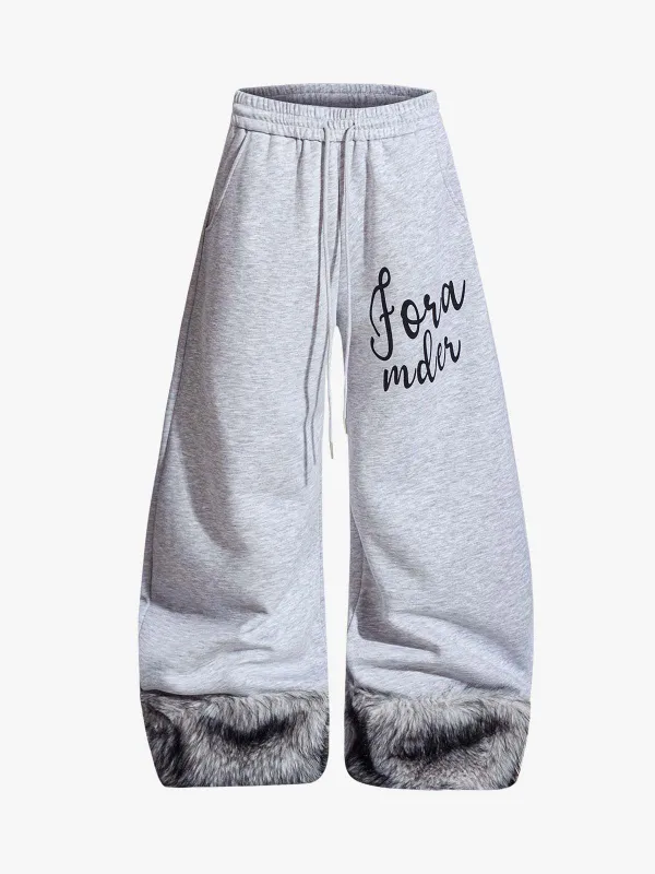 Faux Fur Spliced Hem Wide-Leg Sweatpants sold by Thesupermade