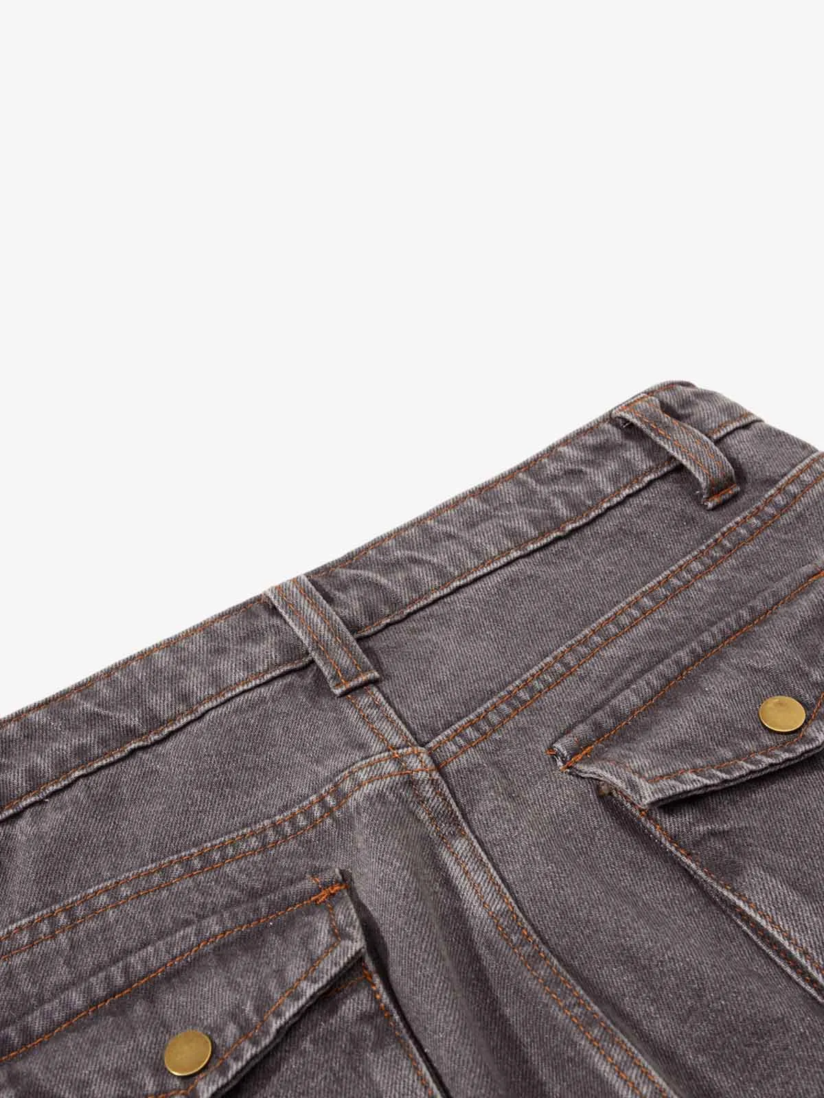 Retro Faded Multi-Pocket Flared Cargo Jeans sold by Thesupermade product image thumbnail 4