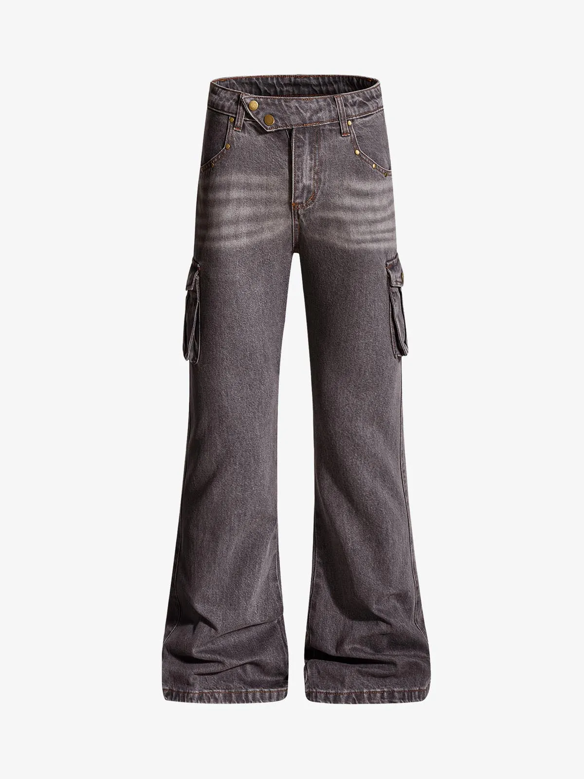Retro Faded Multi-Pocket Flared Cargo Jeans sold by Thesupermade
