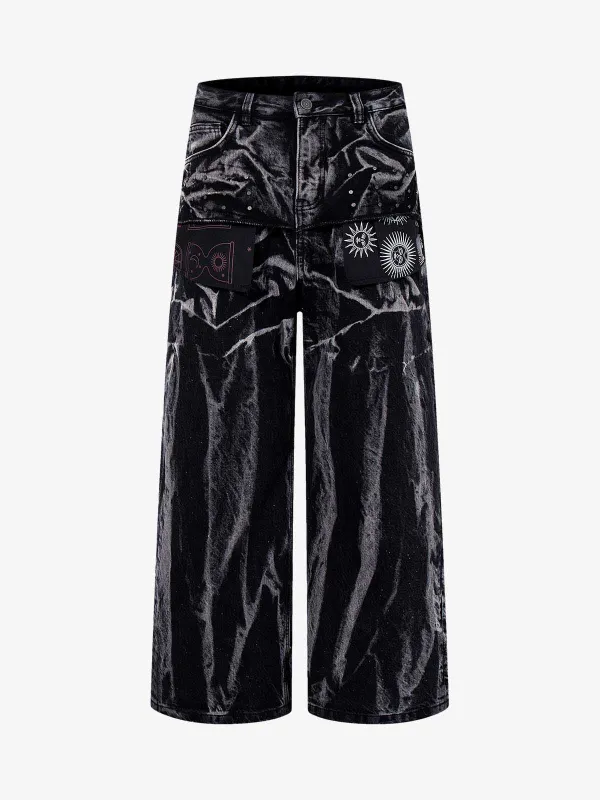 Washed Graphic Patch Baggy Jeans sold by Thesupermade