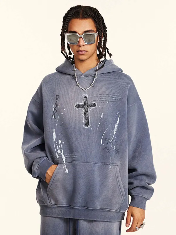 Vintage Dirty Wash Cross Graphic Hoodie made by Thesupermade