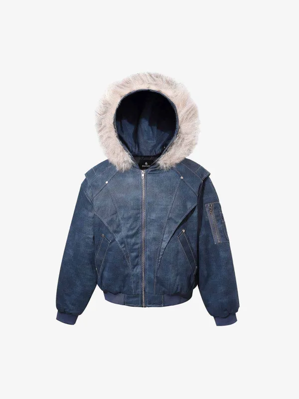 Washed Patchwork Contrast Bomber Jacket sold by Thesupermade