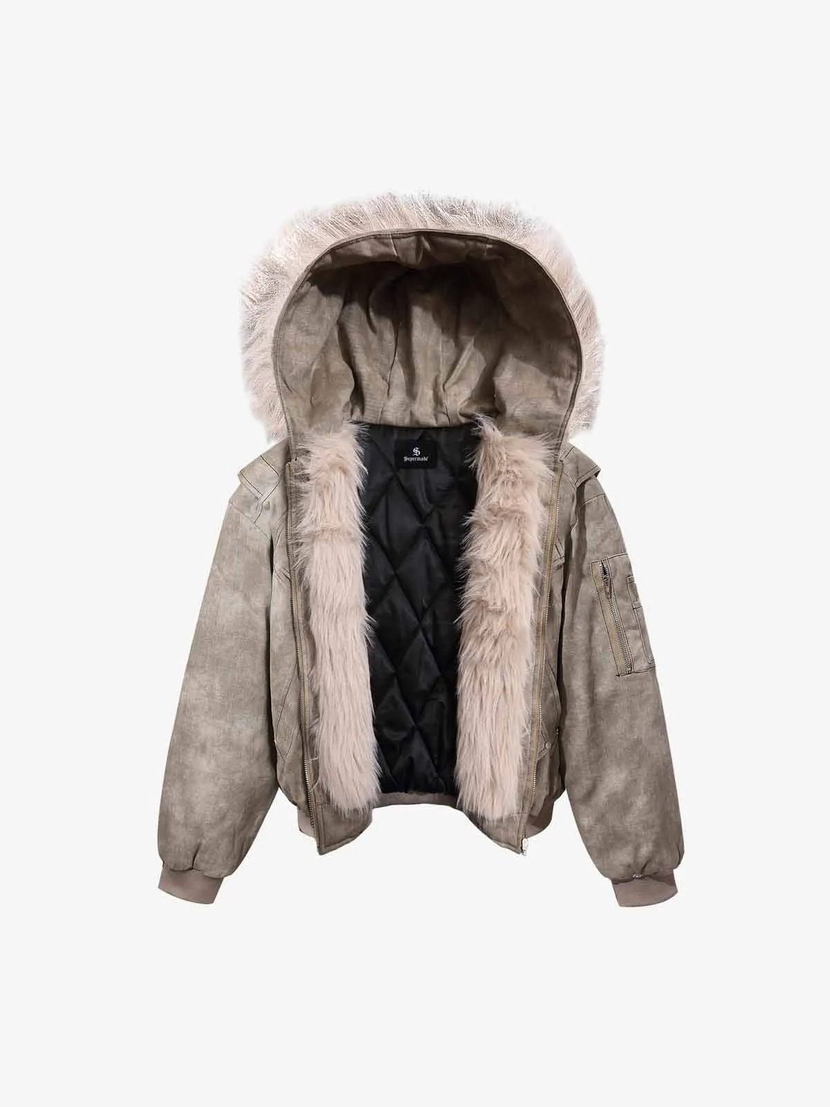 Washed Patchwork Contrast Bomber Jacket sold by Thesupermade product image thumbnail 5