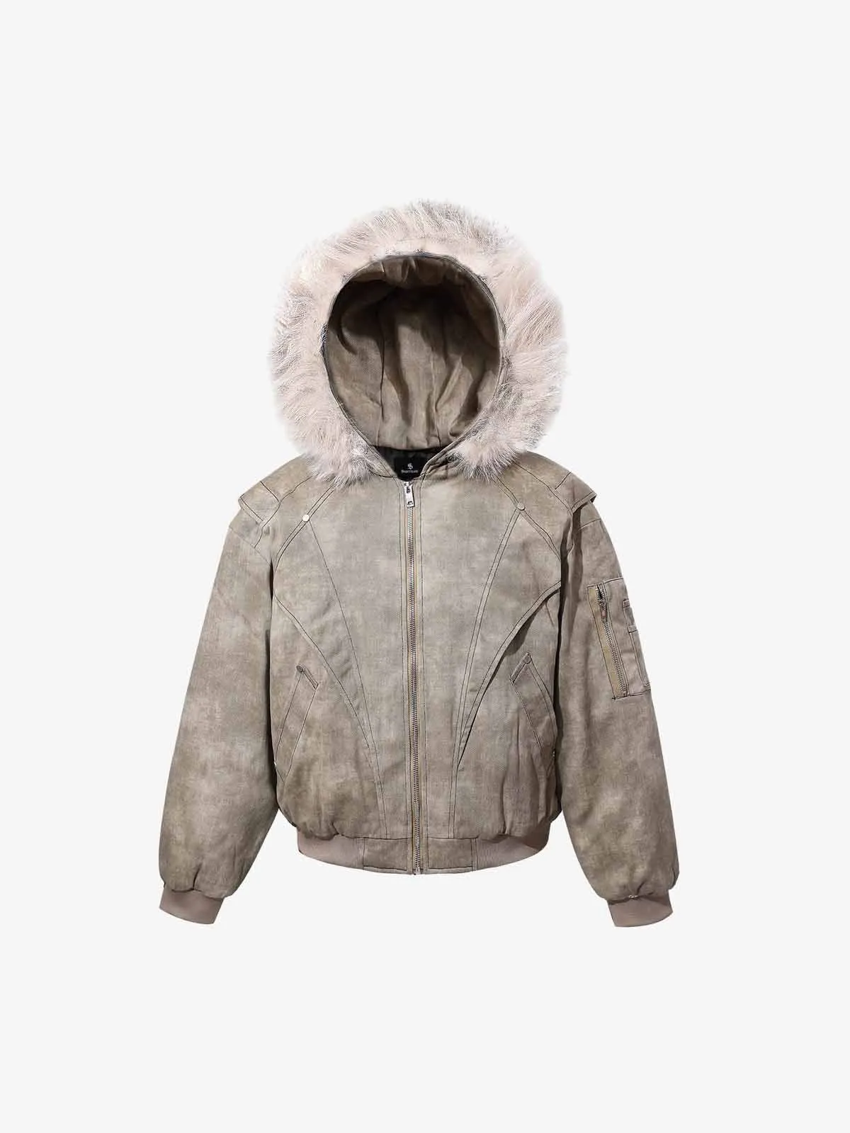 Washed Patchwork Contrast Bomber Jacket sold by Thesupermade product image thumbnail 3