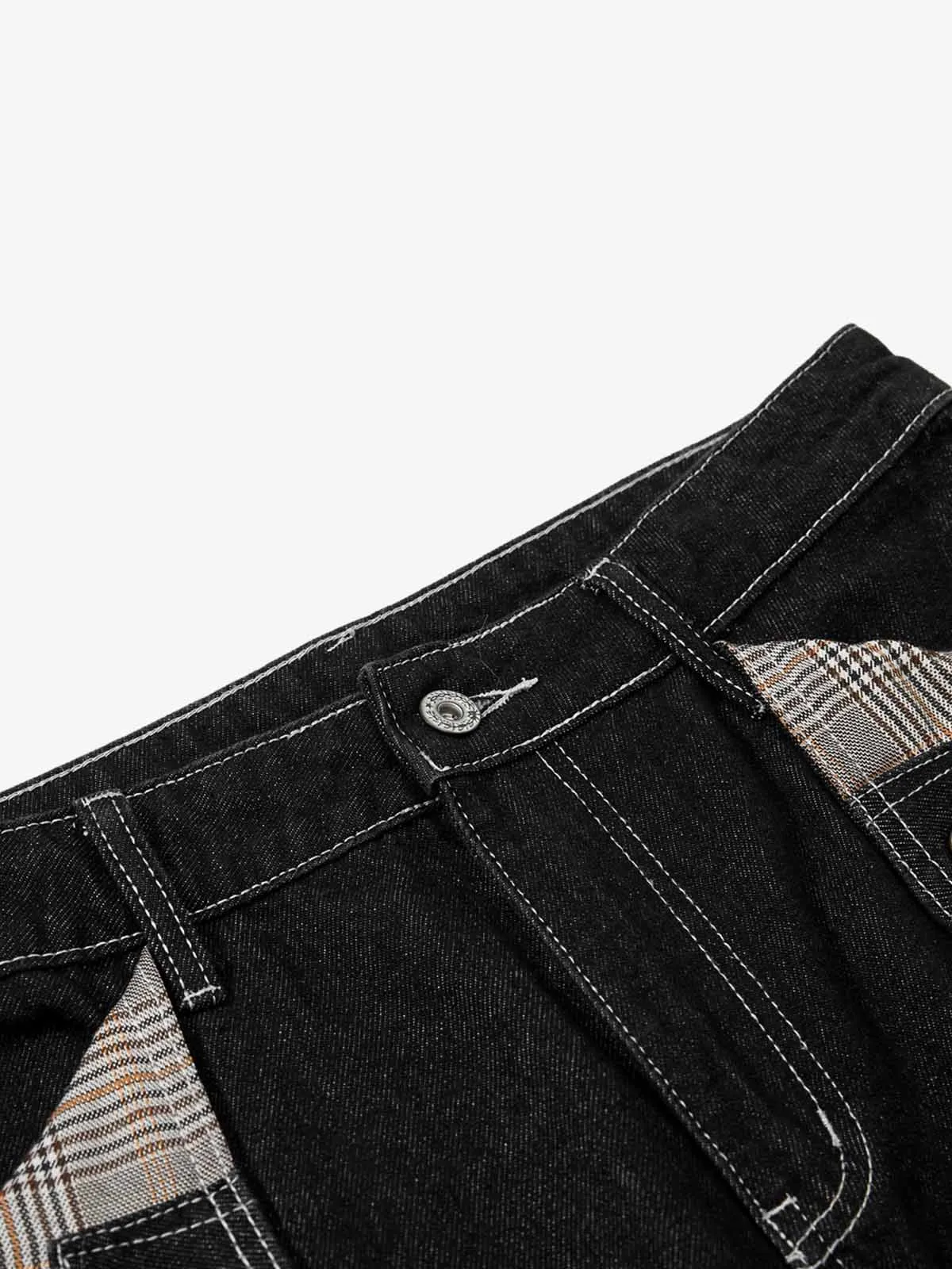 Vintage Plaid-Trim Tape-Belt Jeans sold by Thesupermade product image thumbnail 5