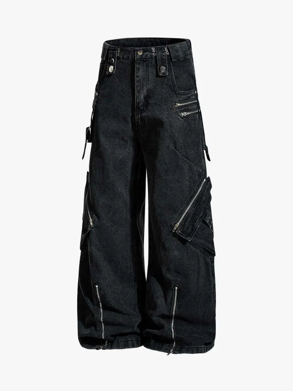 Punk Rivet Multi-Zip Metal Baggy Jeans sold by Thesupermade