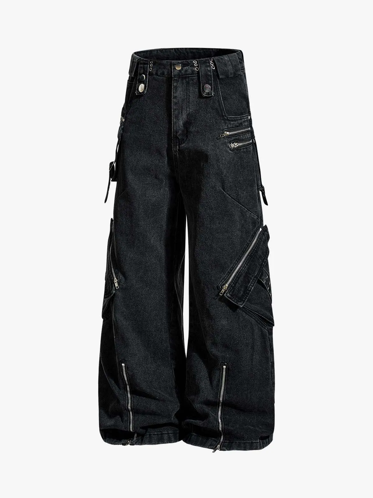Punk Rivet Multi-Zip Metal Baggy Jeans sold by Thesupermade