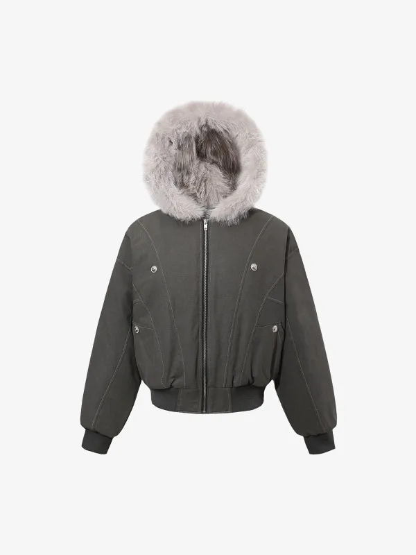 Faux Fur Hooded Padded Bomber Jacket sold by Thesupermade