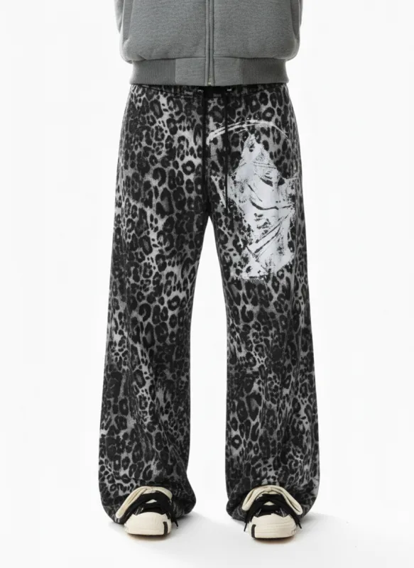 Retro Leopard Print Reaper Graphic Wide-Leg Casual Pants sold by Thesupermade