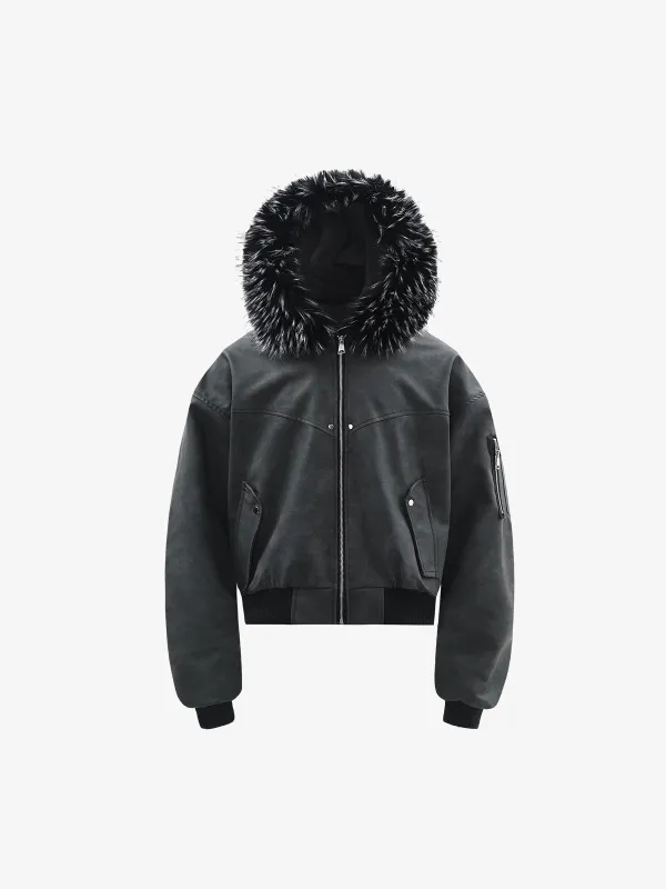 Retro Faux Fur Hood Matte Fleece Lined Jacket sold by Thesupermade