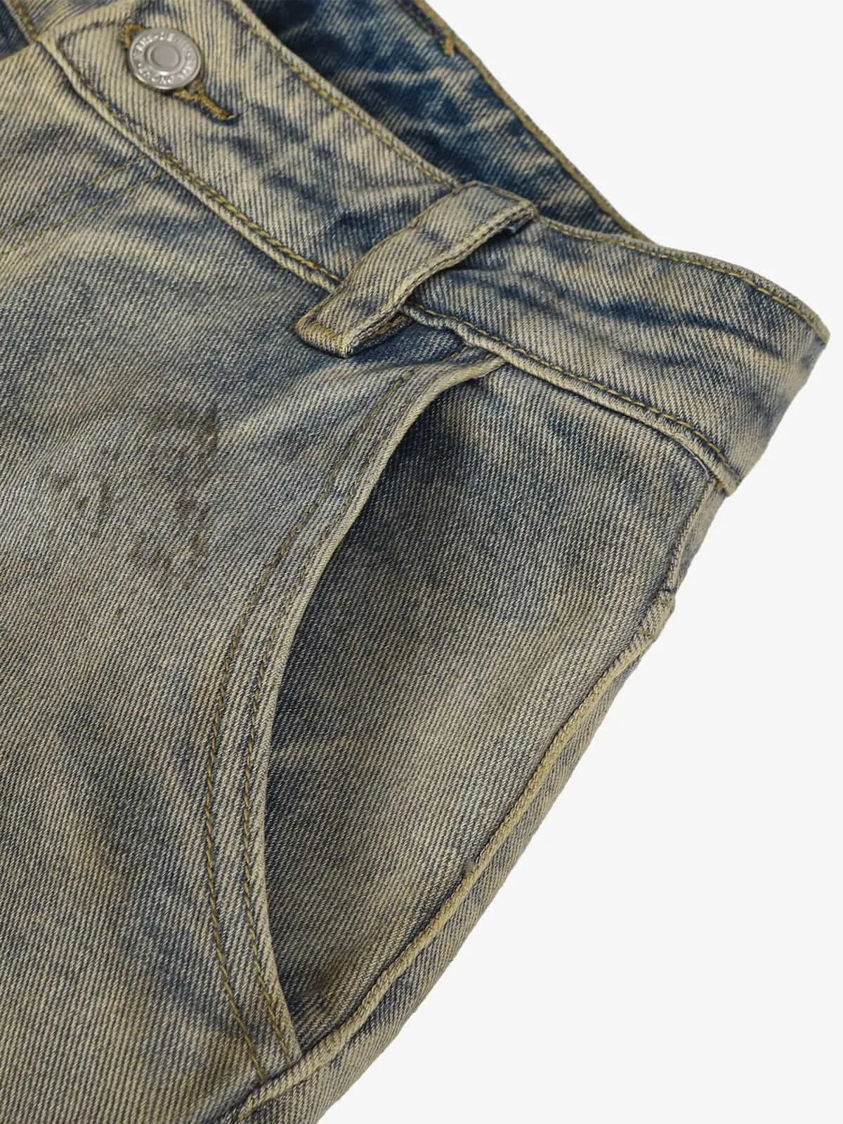 Vintage Distressed Dirty-Wash Wrinkle-Print Barrel Jeans sold by Thesupermade product image thumbnail 4