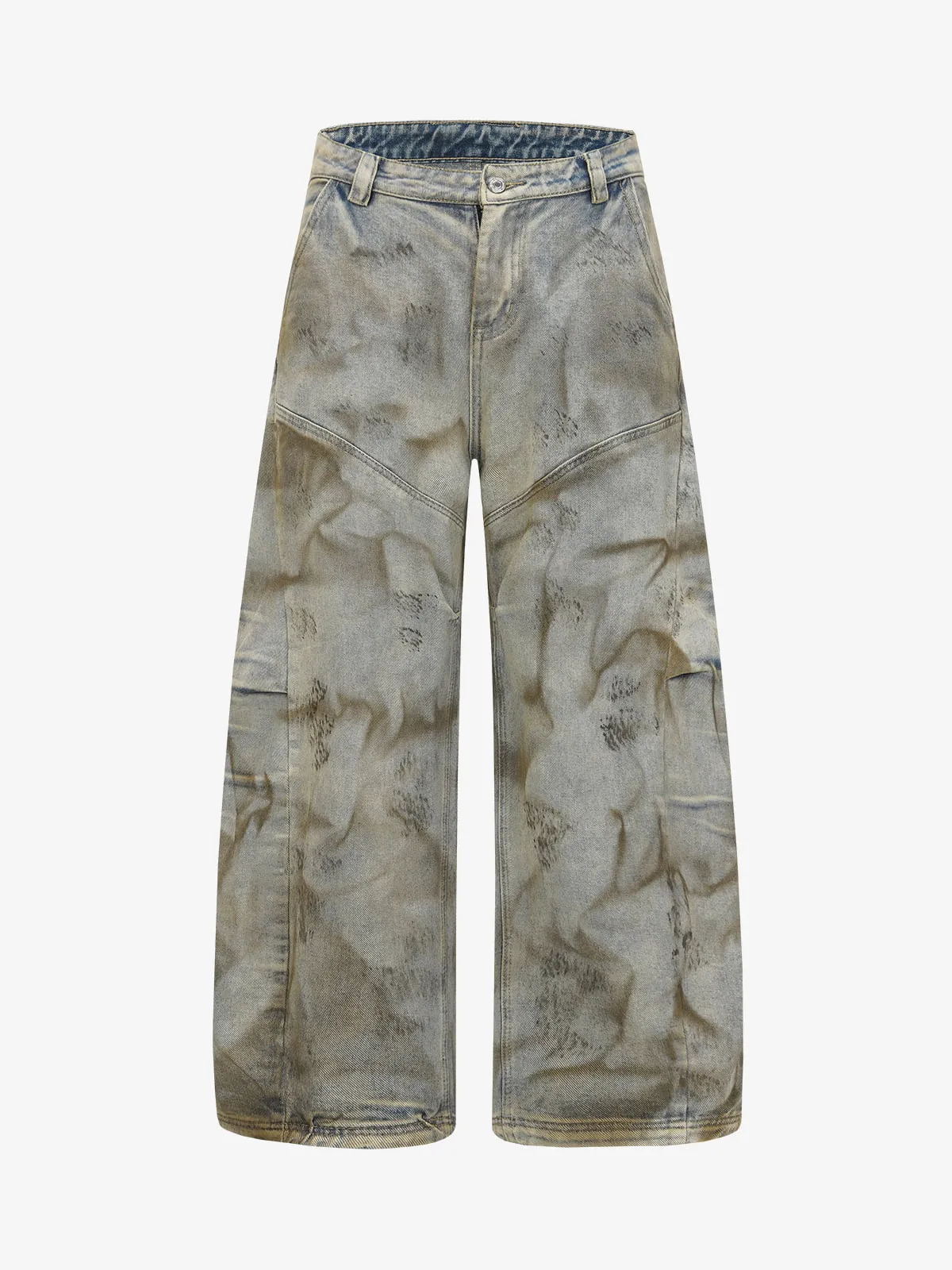 Vintage Distressed Dirty-Wash Wrinkle-Print Barrel Jeans sold by Thesupermade