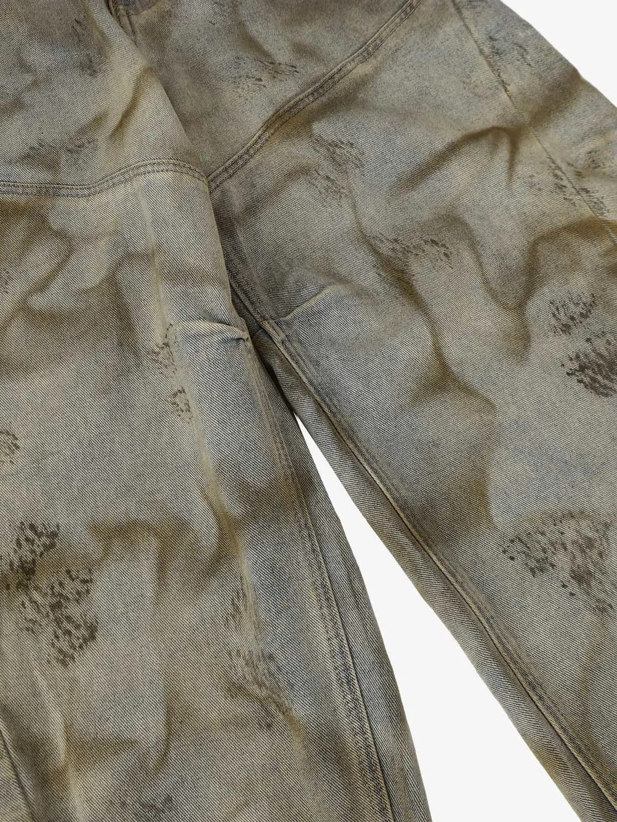 Vintage Distressed Dirty-Wash Wrinkle-Print Barrel Jeans sold by Thesupermade product image thumbnail 5