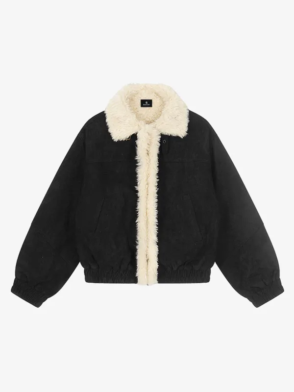 Vintage Faux Fur Collar Fleece Lined Suede Workwear Jacket sold by Thesupermade