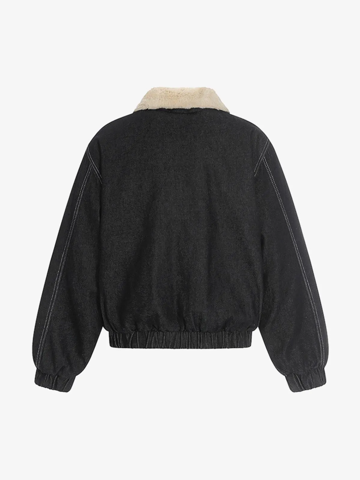 Contrast-Stitch Sherpa-Lined Stand Collar Zip Jacket sold by Thesupermade product image thumbnail 2