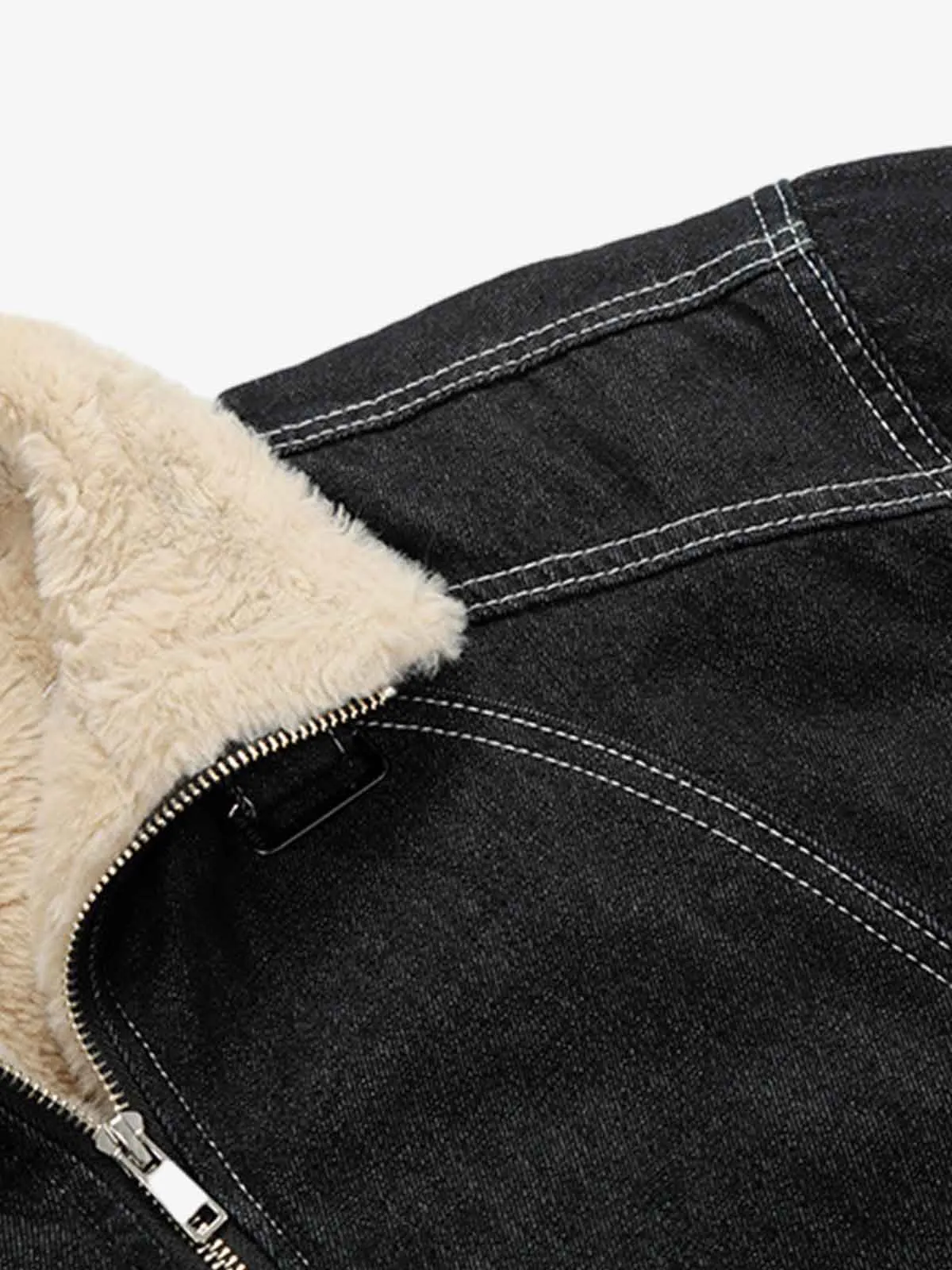 Contrast-Stitch Sherpa-Lined Stand Collar Zip Jacket sold by Thesupermade product image thumbnail 3