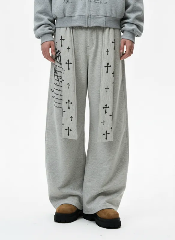 Cross Print Long Tie Detail Baggy Sweatpants sold by Thesupermade