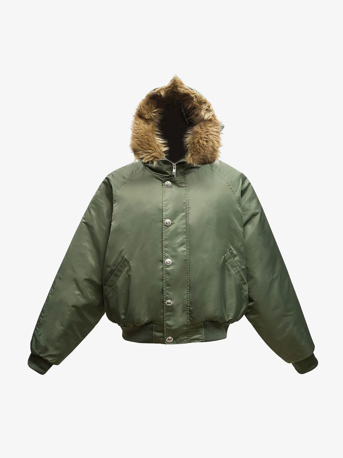 Retro Fur Trim Padded Hooded Nylon Bomber Jacket sold by Thesupermade