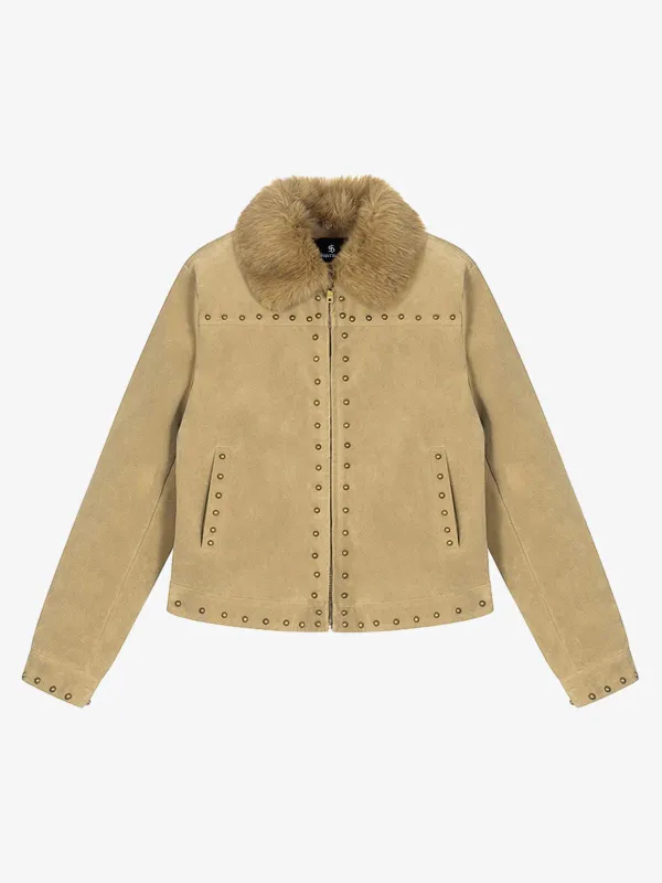 Vintage Suede Studded Faux Fur Collar Jacket sold by Thesupermade