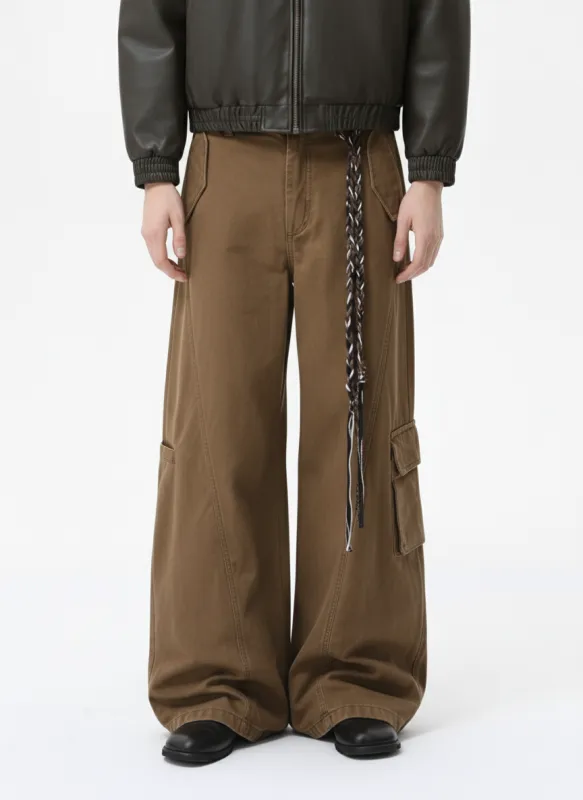 Washed Cargo Webbing Barrel Pants sold by Thesupermade