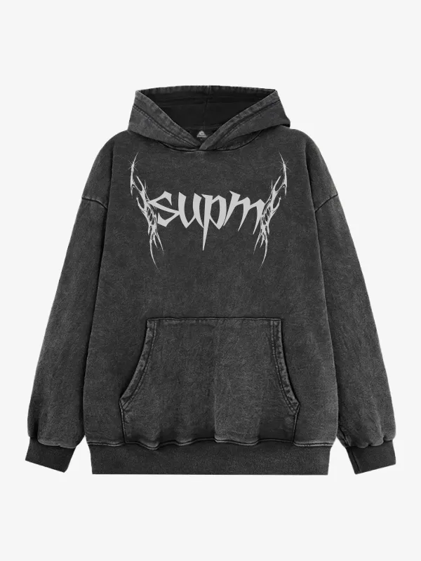 Washed Gothic Spike Letter Hoodie sold by Thesupermade