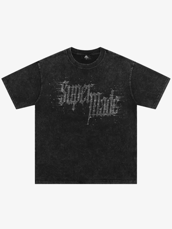 Washed Gothic Letter Imitation Diamond T-Shirt sold by Thesupermade