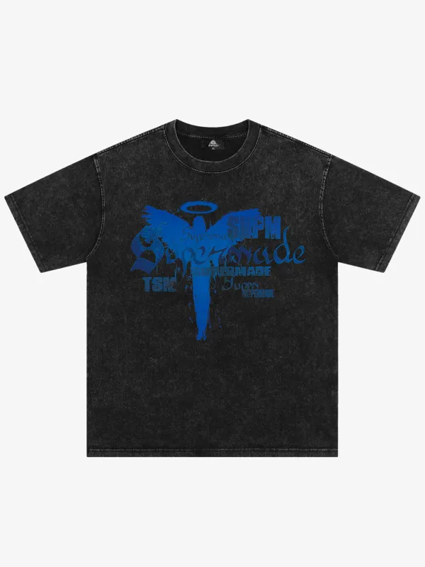 Distressed Washed Gothic Angel Graphic T-Shirt made by Thesupermade