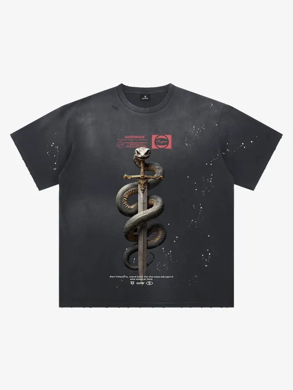 Snake and Sword Graphic T-Shirt sold by Thesupermade