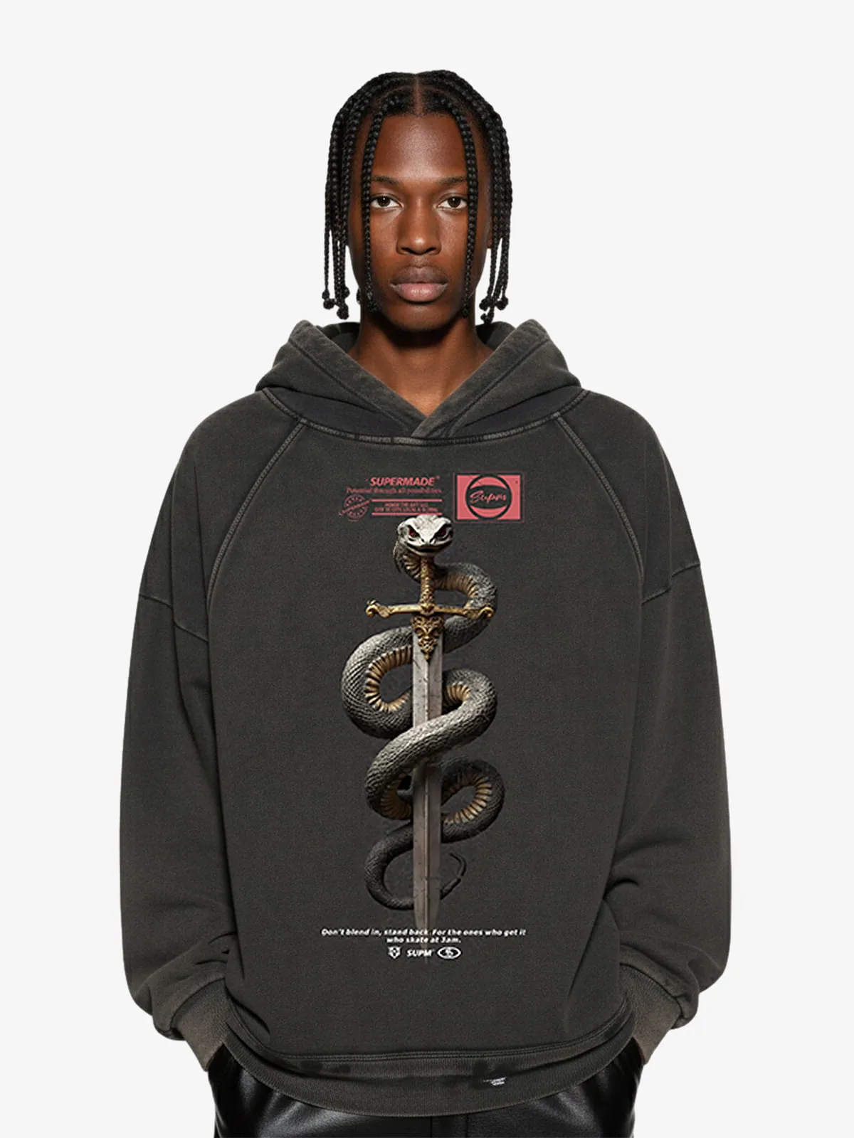 Vintage Washed Snake Staff Graphic Hoodie sold by Thesupermade
