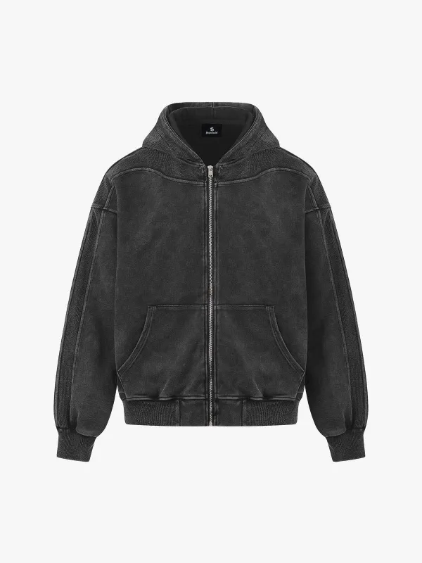 Vintage Washed Panel Construction Zip-Up Hoodie sold by Thesupermade