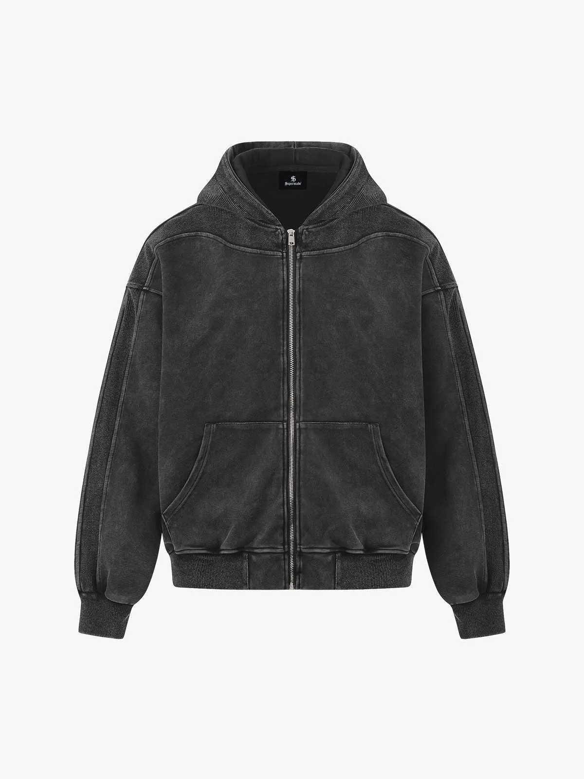 Vintage Washed Panel Construction Zip-Up Hoodie sold by Thesupermade