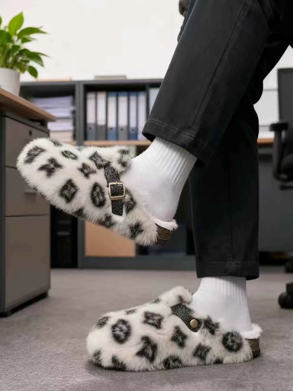 Abstract Spotted Faux Fur Buckle Clogs sold by Thesupermade product image thumbnail 4