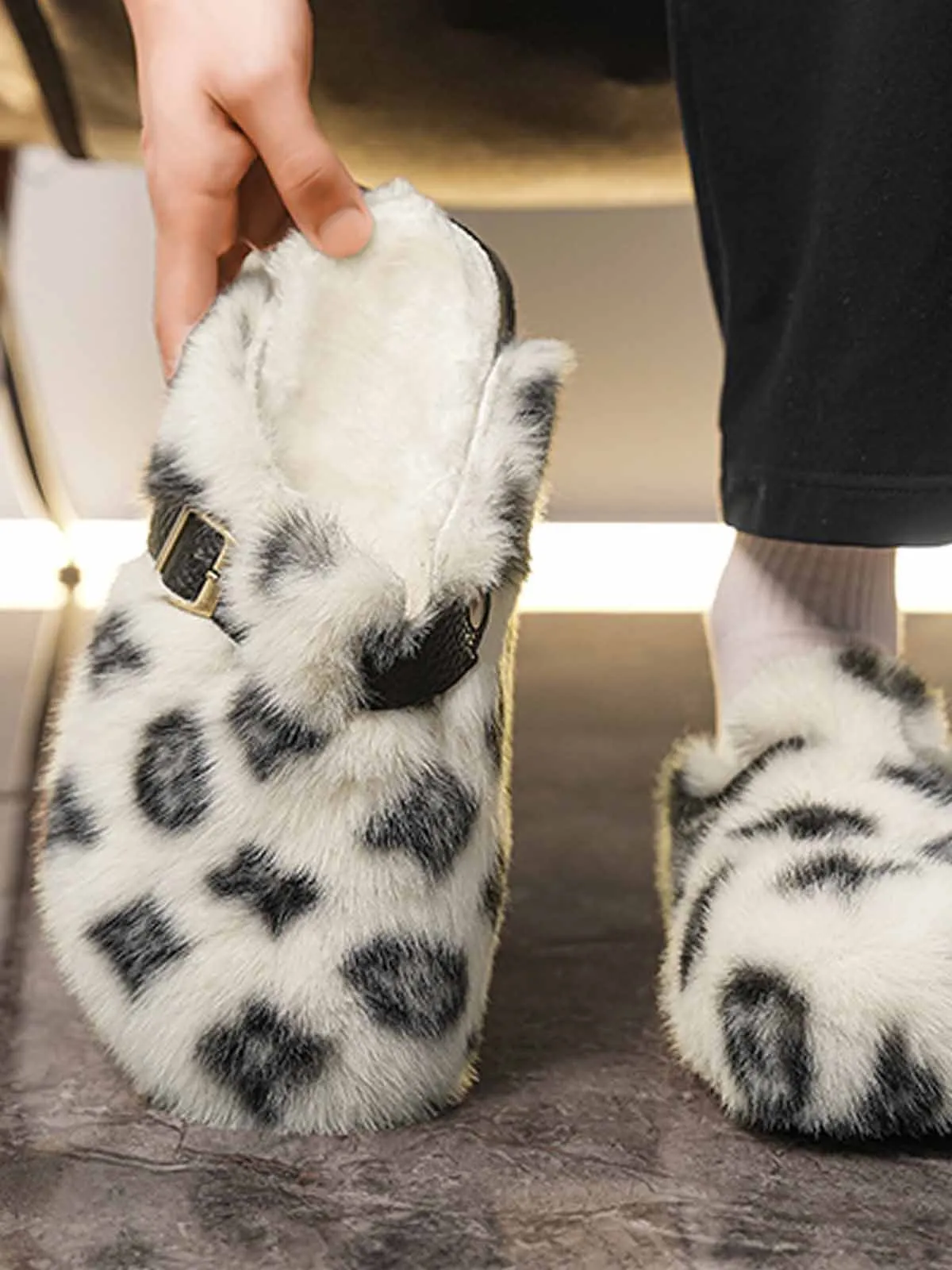 Abstract Spotted Faux Fur Buckle Clogs sold by Thesupermade product image thumbnail 5