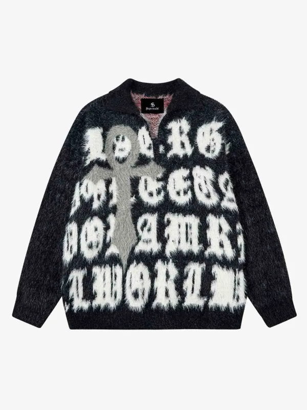 Street Gothic Letter Jacquard Knit Sweater sold by Thesupermade