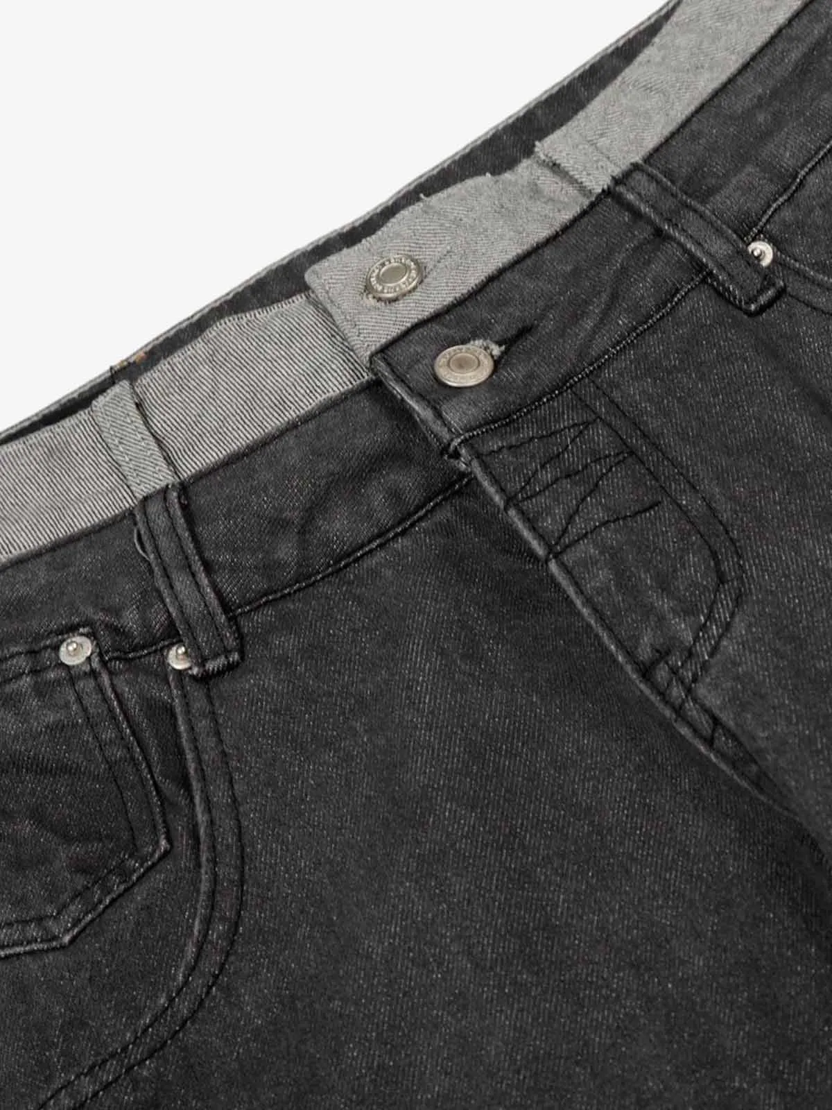 Vintage Washed Layered Waist Wide Leg Denim Jeans sold by Thesupermade product image thumbnail 4