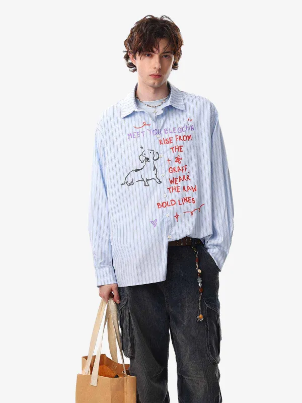 Fun Graffiti Striped Graphic Button-Up Shirt made by Thesupermade