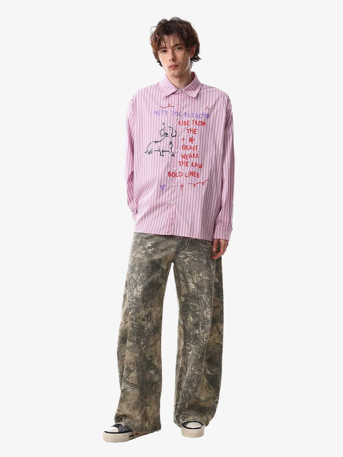 Fun Graffiti Striped Graphic Button-Up Shirt sold by Thesupermade product image thumbnail 3