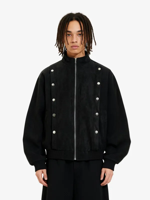 Vintage Stand Collar Metal Button-Structured Bomber Jacket sold by Thesupermade