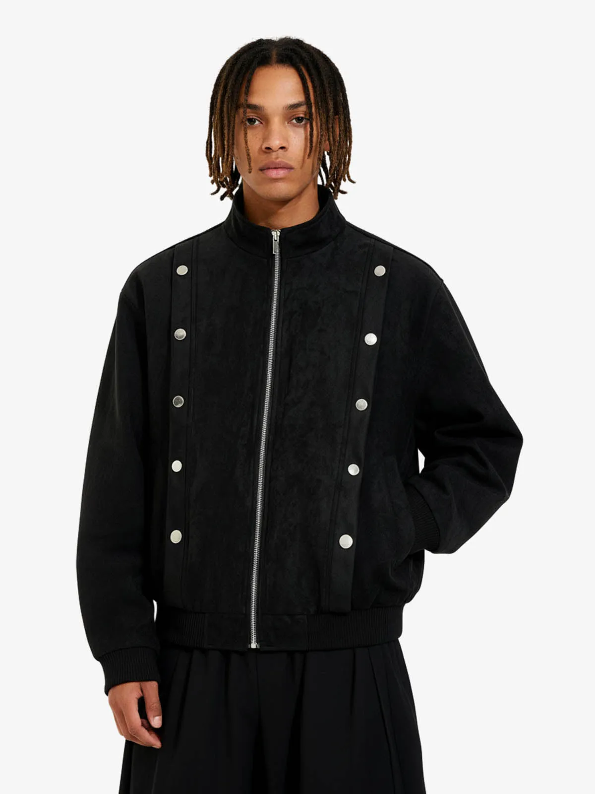 Vintage Stand Collar Metal Button-Structured Bomber Jacket sold by Thesupermade product image thumbnail 3